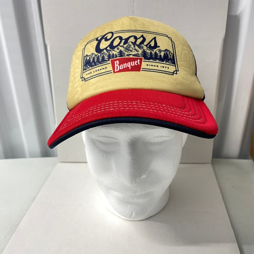 Richardson 112 Coors Banquet Trucker Hat Yellow Red Blue Mesh Snapback Cap